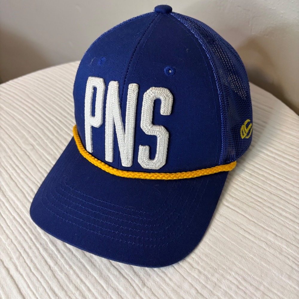 PNS Blue Mesh Trucker Hat Snapback Airplane Pilot Yellow Rope Golf Baseball Cap
